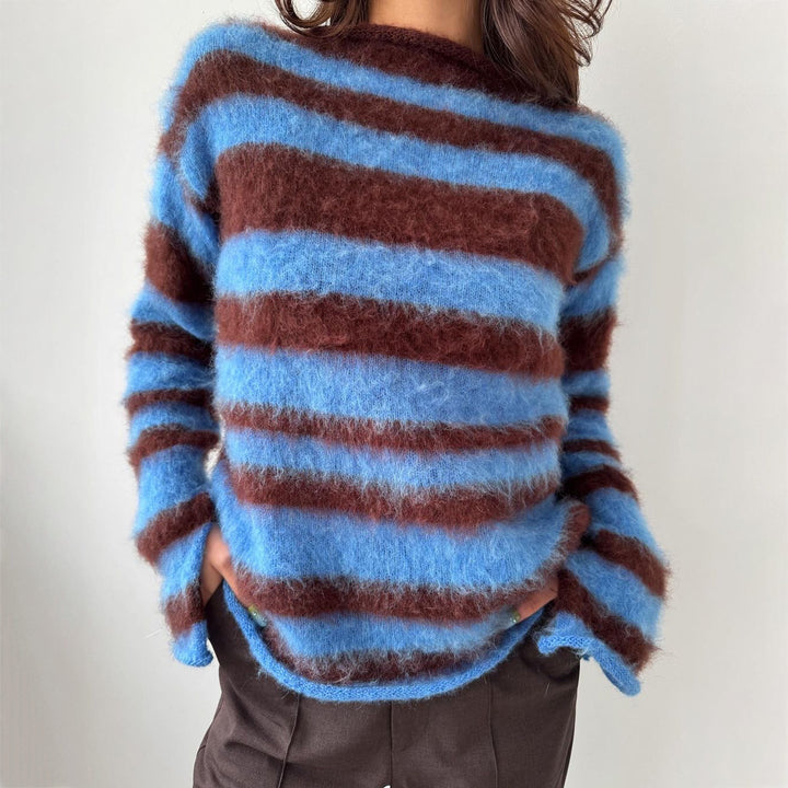 Damen Mohair-Strickpullover mit modischem Streifenmuster Drune