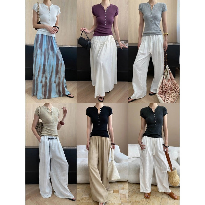 Damen lässige Leinenhose mit bequemen weitem Schnitt Drune