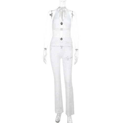 Damen Jumpsuit mit elegantem Spitzendetail und tiefem V-Ausschnitt Drune