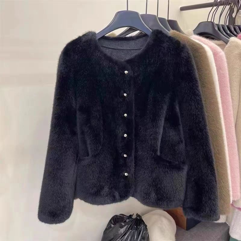 Damen kuschelige Fleecejacke mit modischem Knopfdesign Drune