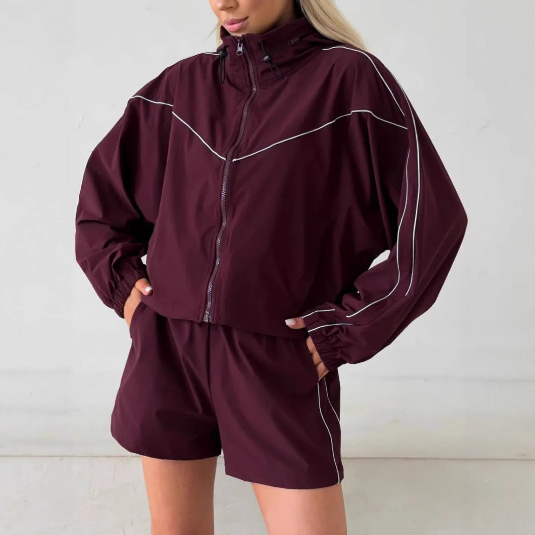 Damen sportlicher Zweiteiler mit cropped Jacke und Shorts Drune