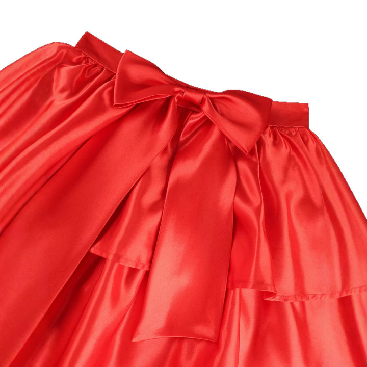 Damen Eleganter voluminöser Rock mit Rüschendetails und Taillengürtel Drune