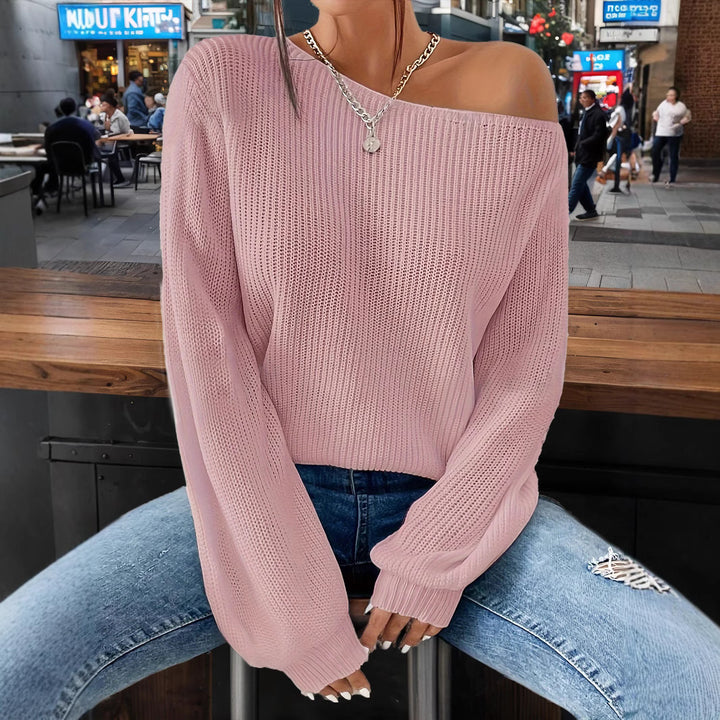 Damen lässiger Strickpullover mit weitem Schnitt und offenem Schulterdesign Drune