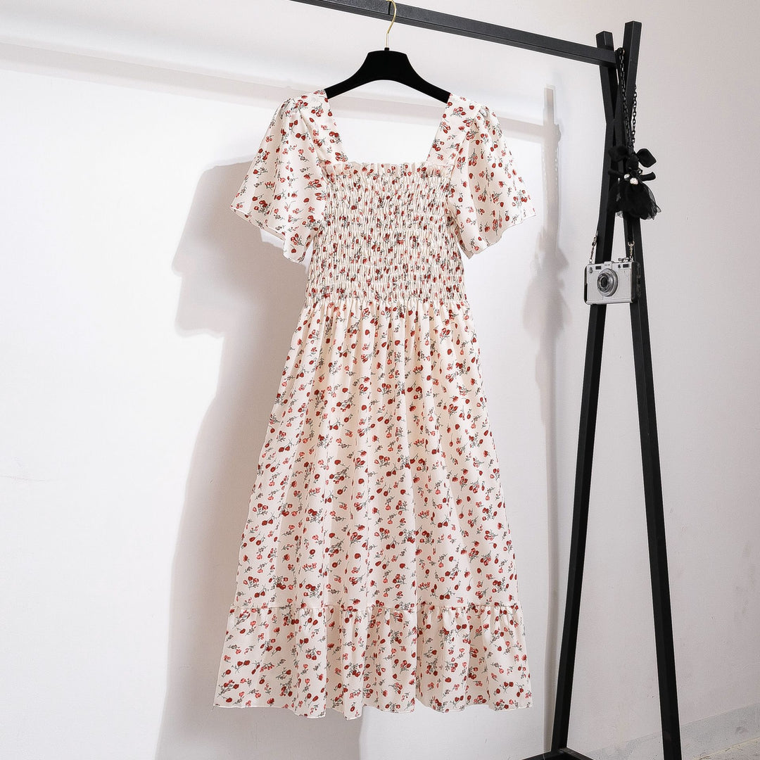 Damen Blumengemustertes Midikleid mit elastischer Taille und voluminösem Rock Drune