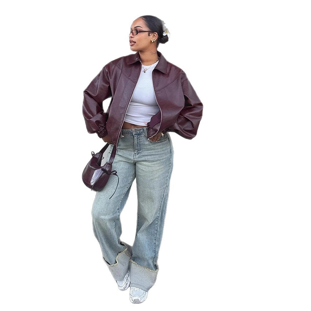Damen oversized Lederjacke Drune