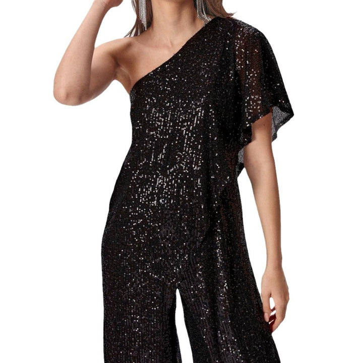 Damen Einseitiger Pailletten Jumpsuit mit weiter Hose Drune