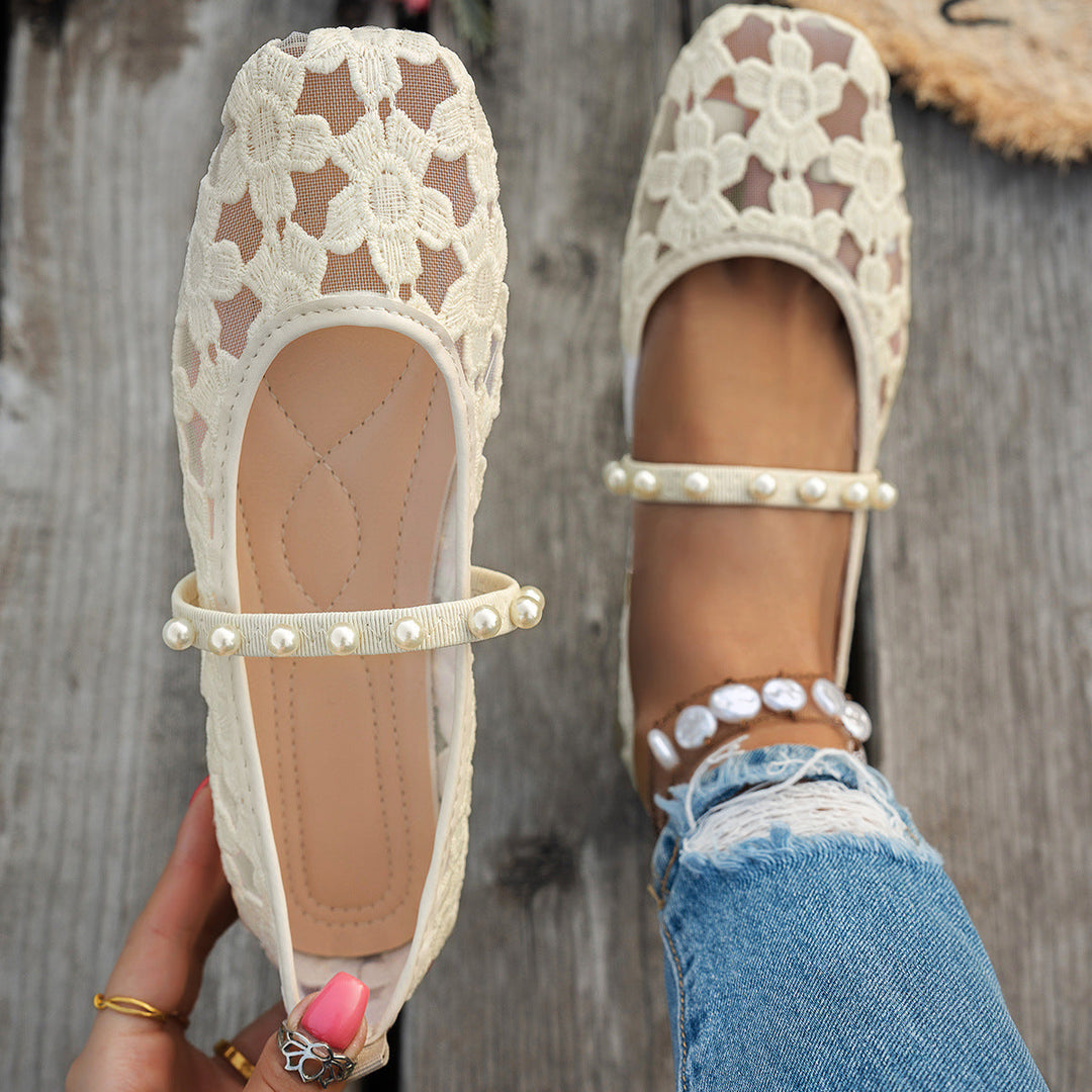 Damen elegante Ballerinas mit floralen Applikationen und rutschfester Sohle Drune