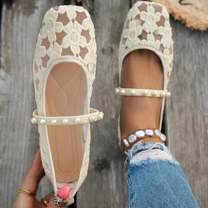 Damen elegante Ballerinas mit floralen Applikationen und rutschfester Sohle Drune