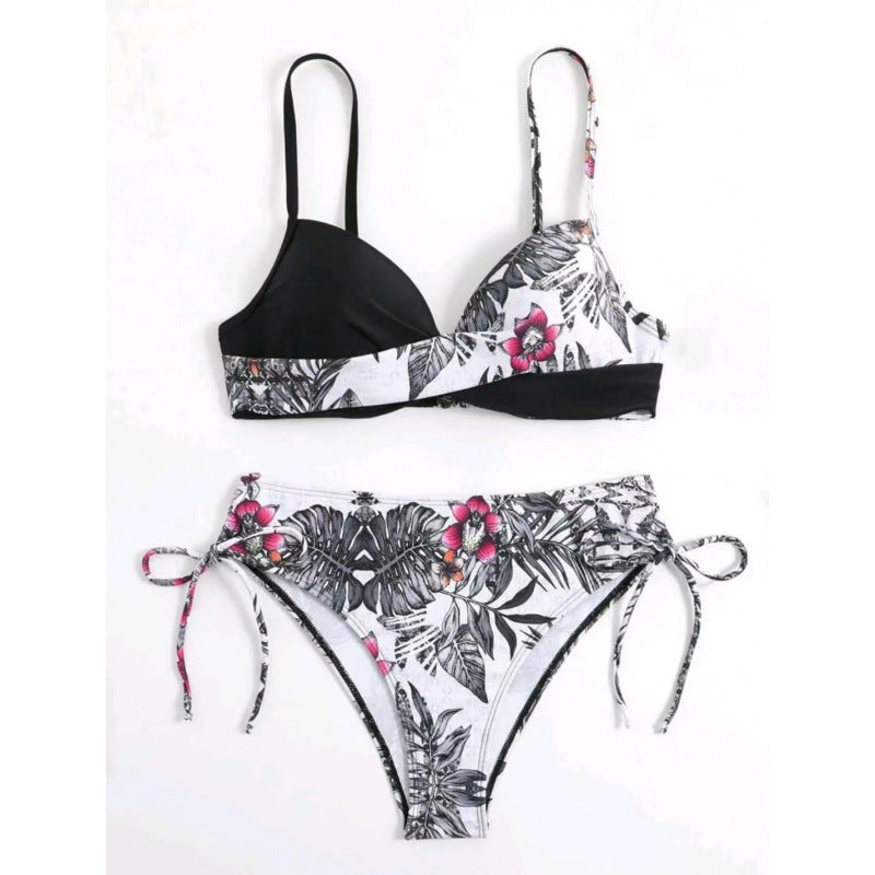 Damen Triangel-Bikini mit floralem Muster und stilvollen Bindebändern Drune
