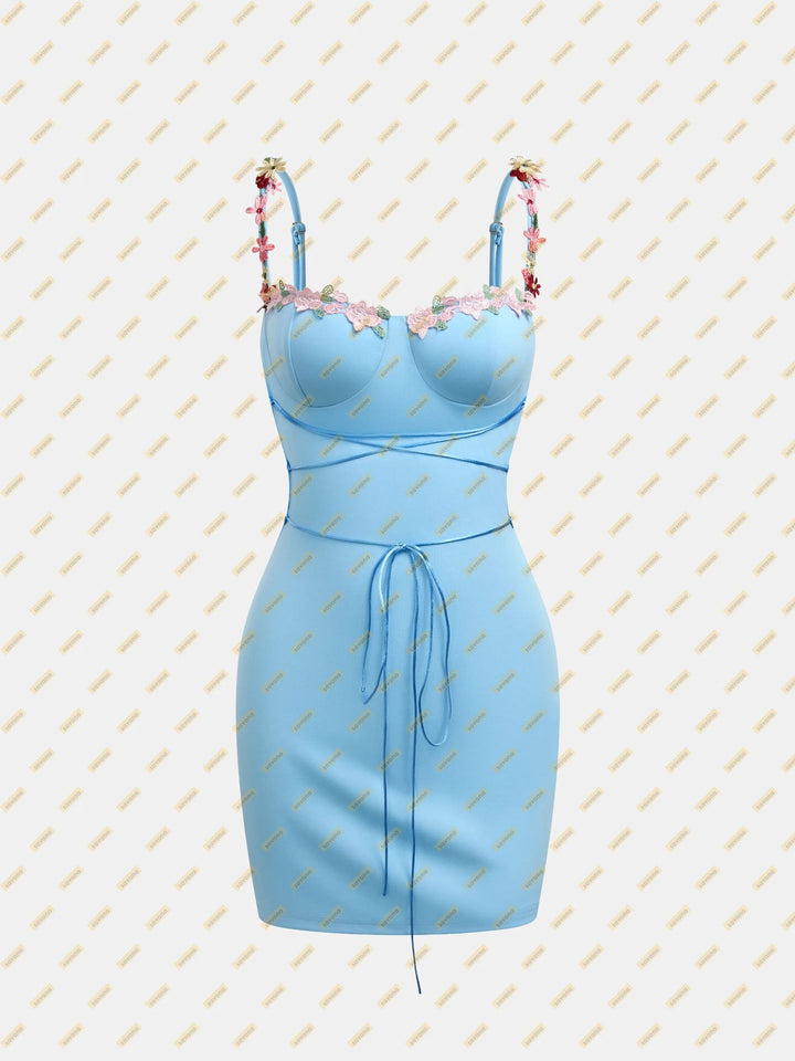 Damen Figurbetontes Minikleid mit blumigen Trägern und Schnürung Drune