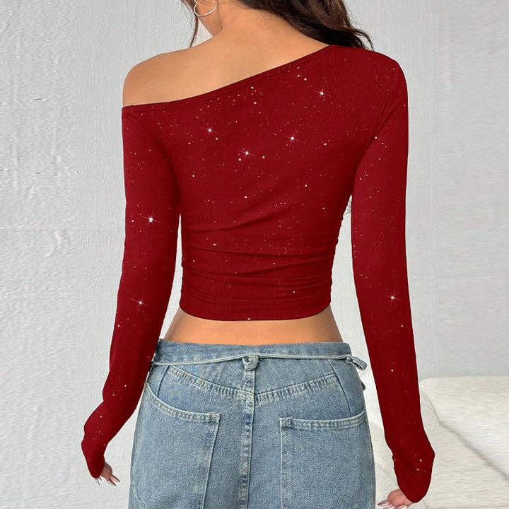 Damen asymmetrisches Langarmoberteil mit schimmernden Details Drune