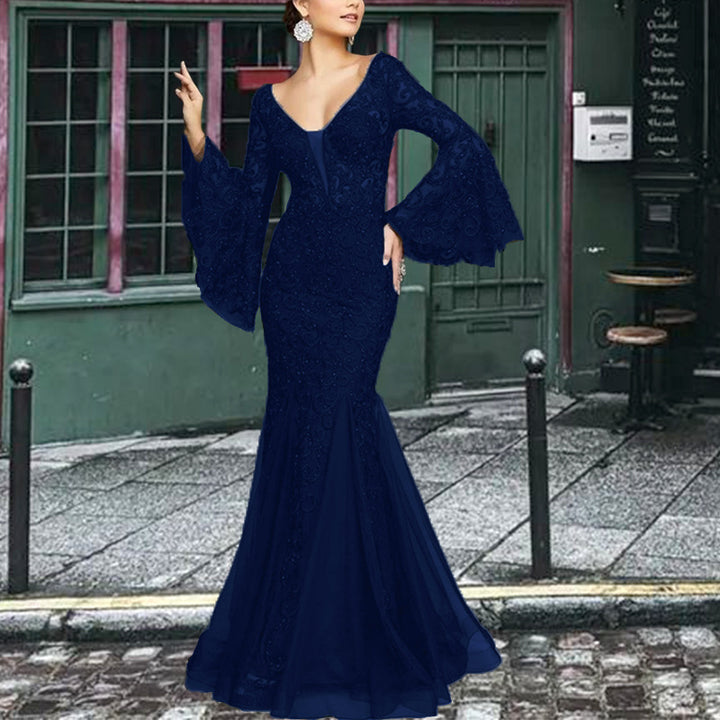 Damen Figurbetontes Abendkleid mit schimmernden Verzierungen und elegantem V-Ausschnitt Drune