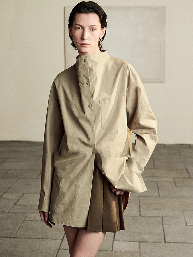 Damen Langarm-Hemd mit minimalistischer Knopfleiste und Brusttasche Drune