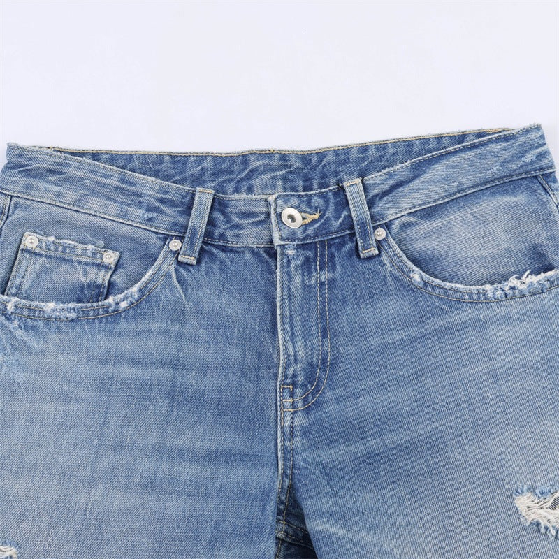 Damen Flared Jeans im Used-Look mit Fransen und Destroyed-Details Drune