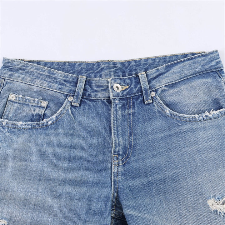 Damen Flared Jeans im Used-Look mit Fransen und Destroyed-Details Drune