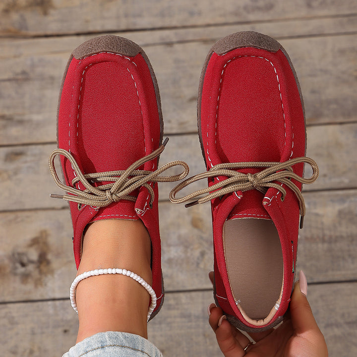 Damen nan lässige Mokassin-Slipper aus Veloursimitat mit dekorativer Ziernaht, elastischer Schnürung und flexibler Gummisohle Drune