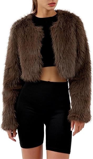 Damen Flauschige Kurzjacke mit offenem Schnitt Drune