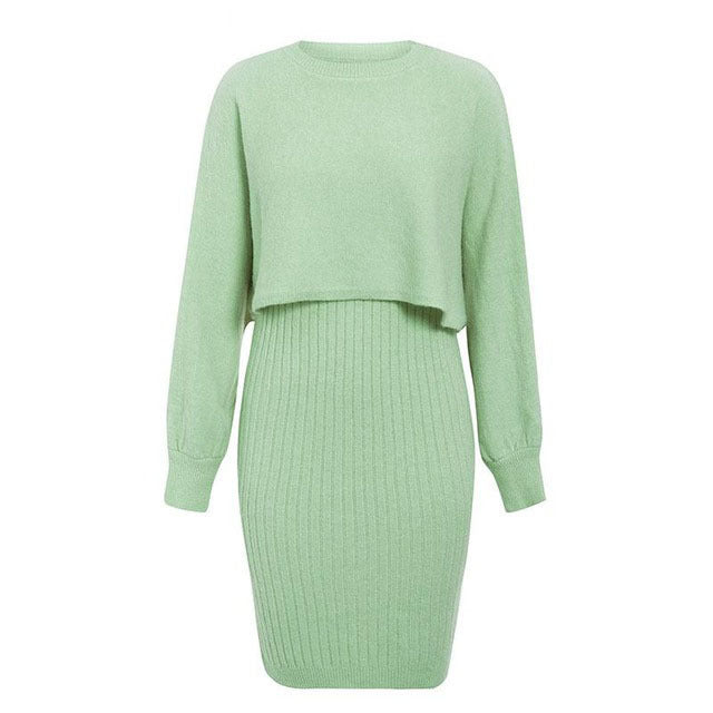 Damen Strickkleid mit integriertem Cropped-Oberteil Drune