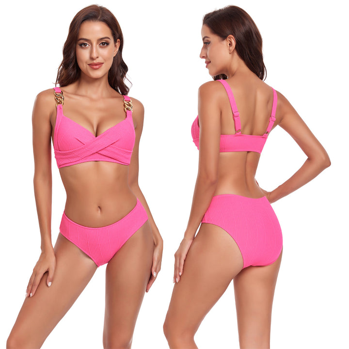Damen Bikini-Set mit gekreuztem Oberteil und dekorativen Schnallen Drune