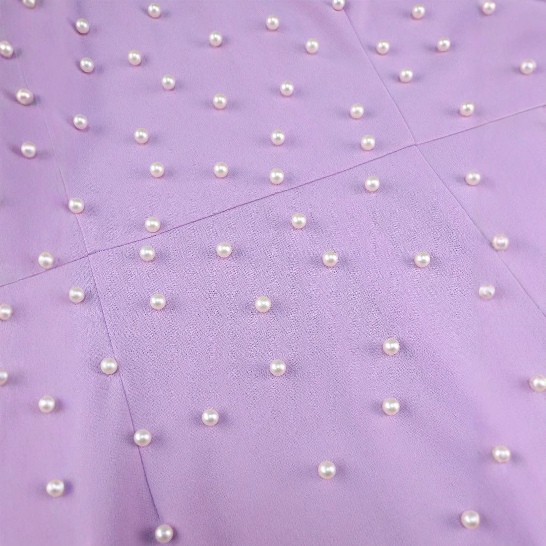 Damen Elegantes Körperbetontes Kleid mit Puffärmeln und Perlenverzierungen Drune