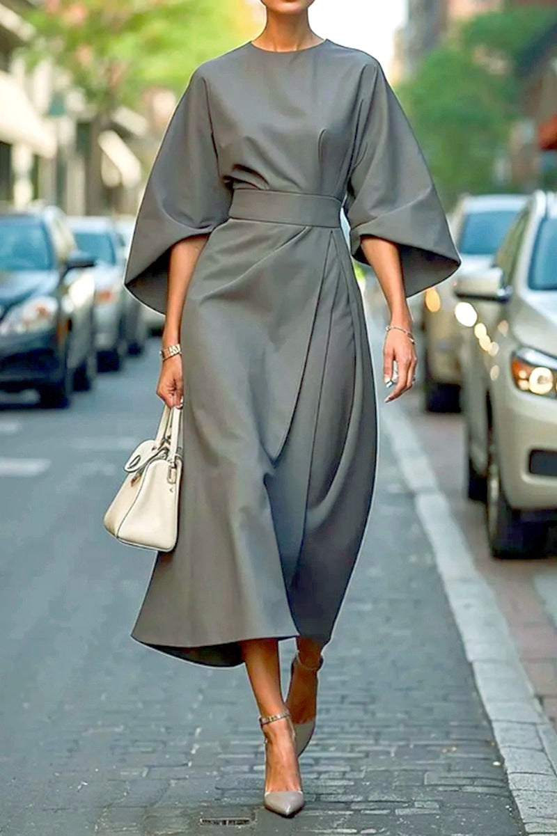 Damen Elegantes Maxikleid mit Puffärmeln und tailliertem Schnitt Drune