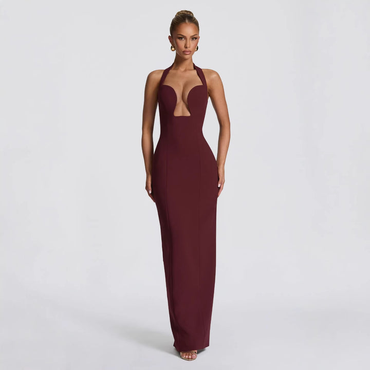 Damen Abendkleid mit tiefem V-Ausschnitt und figurbetontem Schnitt Drune