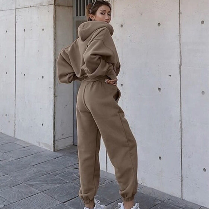 Damen Fleece-Jogginganzug mit Oversized-Hoodie und elastischem Bund Drune