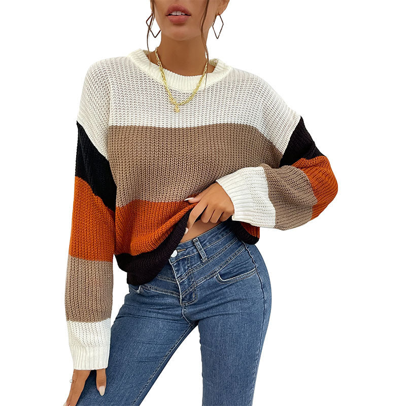 Damen gemütlicher Pullover mit modernem Blockstreifenmuster Drune