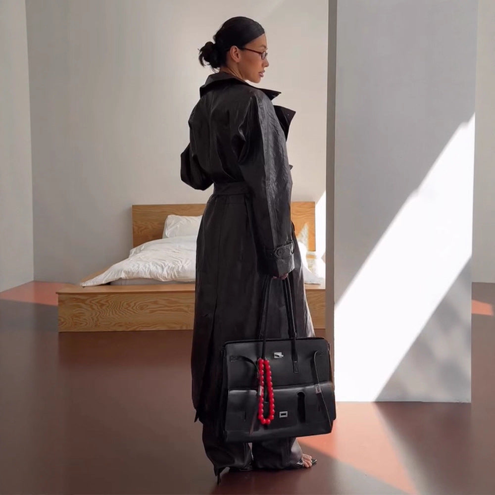 Damen Kunstleder Trenchcoat Drune