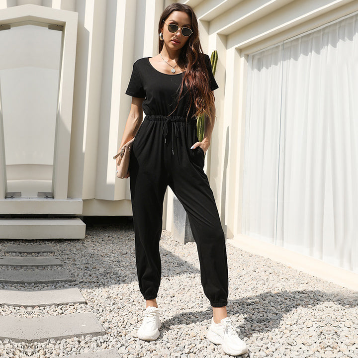 Damen komfortabler Jumpsuit mit elastischem Taillenzug und praktischen Seitentaschen Drune