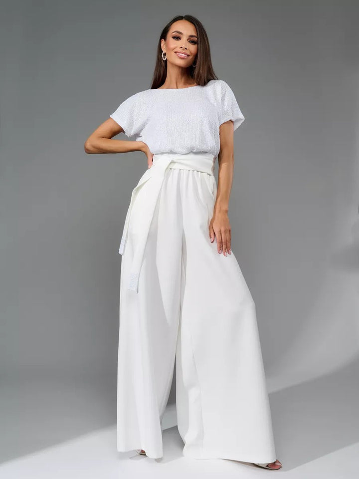 Damen Glamouröses Overalls mit glitzerndem Oberteil und weit geschnittenen Hosen Drune