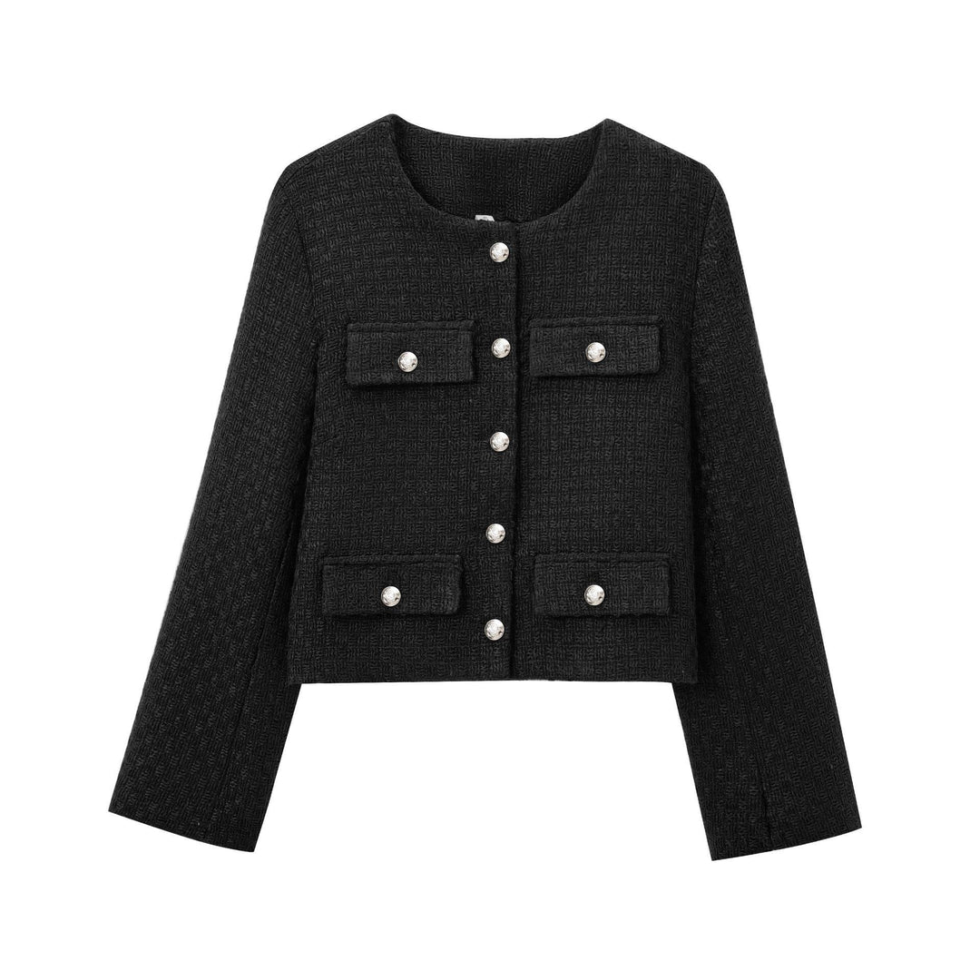 Damen elegante Blazerjacke im strukturierten Tweed-Design mit dekorativen Knopfdetails Drune