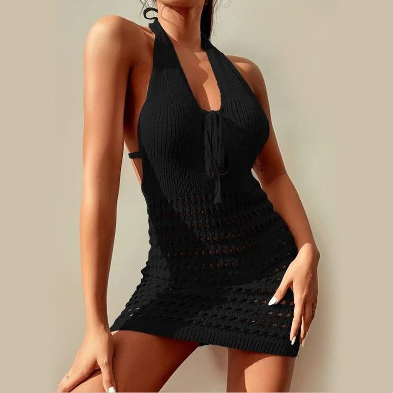Damen gehäkeltes Strandkleid mit tiefem V-Ausschnitt und raffinierten Cut-Out-Details Drune