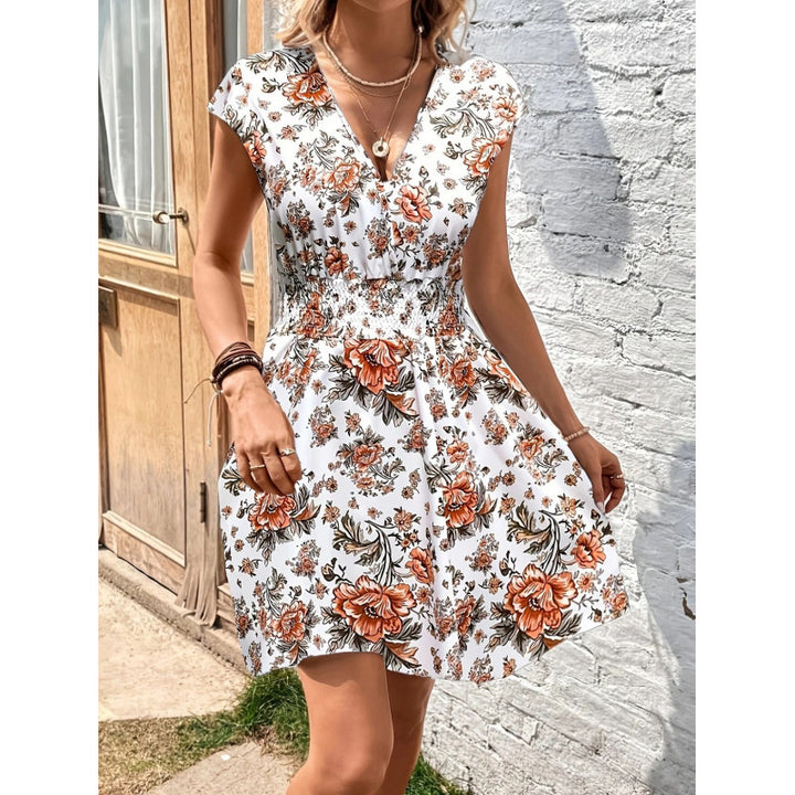 Damen Wickelkleid mit floralem Muster und elastischer Taille Drune
