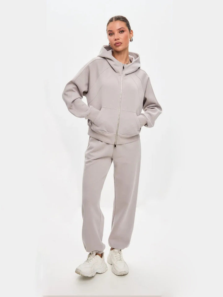 Damen sportliches Fleece-Hoodie-Set mit verschließbarem Reißverschluss Drune
