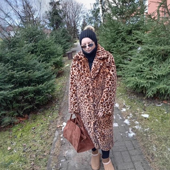 Damen Elegante Leopardenmuster Kunstpelzjacke Drune