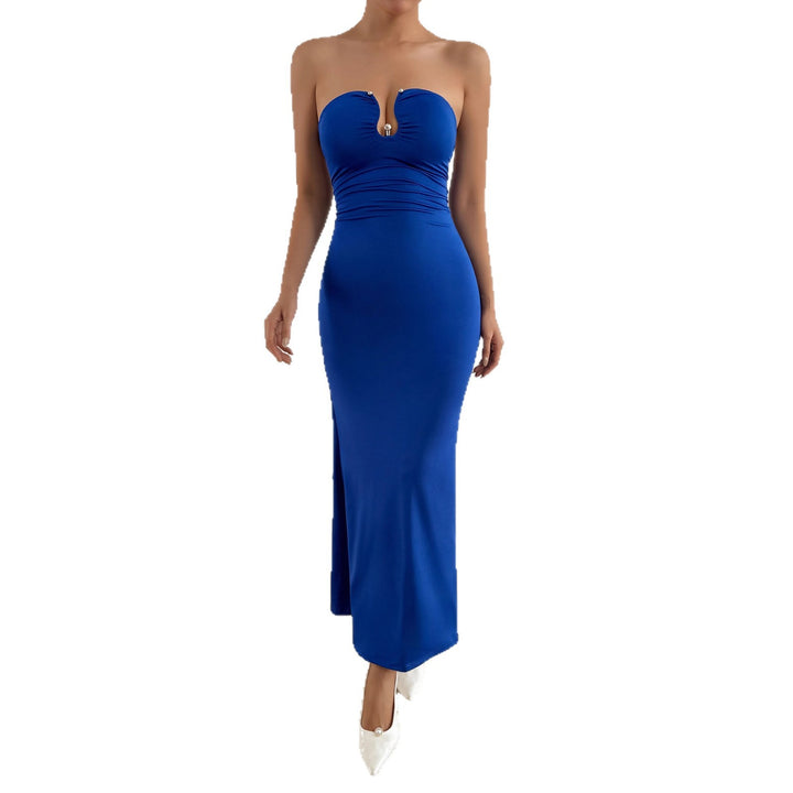 Damen Elegantes trägerloses Maxikleid mit raffiniertem Schlüssel-Ausschnitt und figurformendem Schnitt Drune