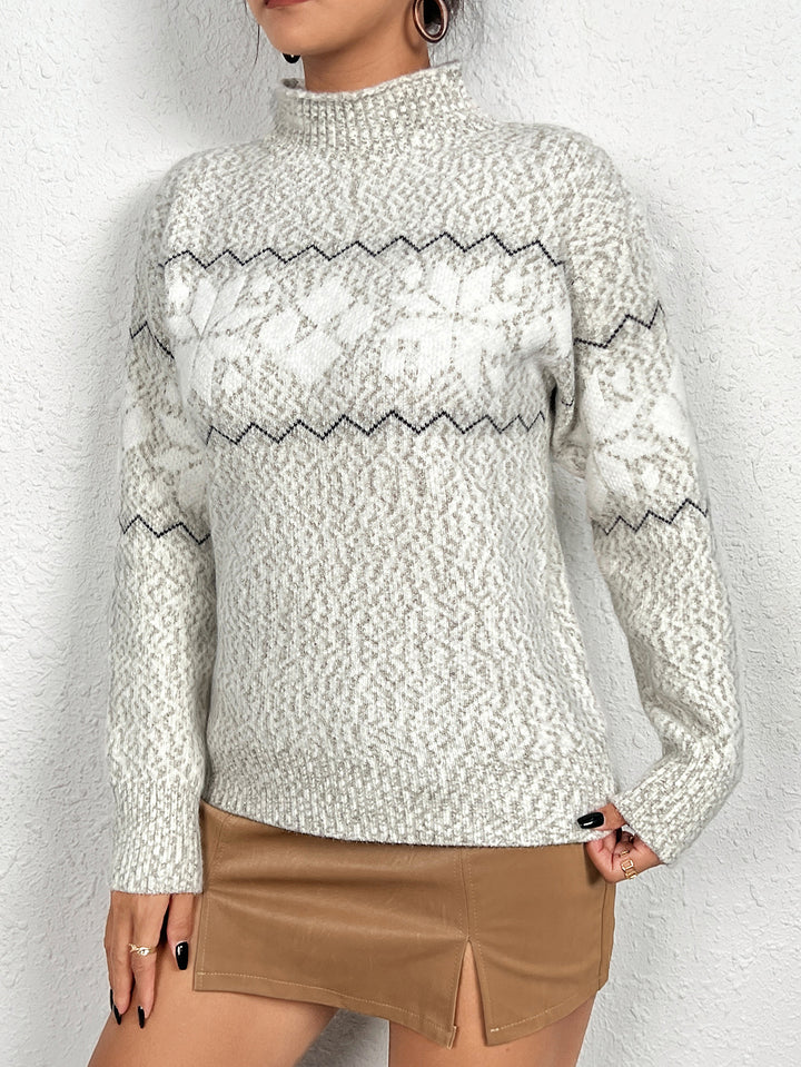 Damen Strickpullover mit hoch geschlossenem Kragen und winterlichem Muster Drune
