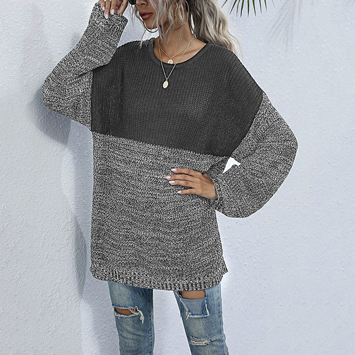 Damen lässiger Strickpullover mit modischem Farbkontrast und Oversized-Schnitt Drune