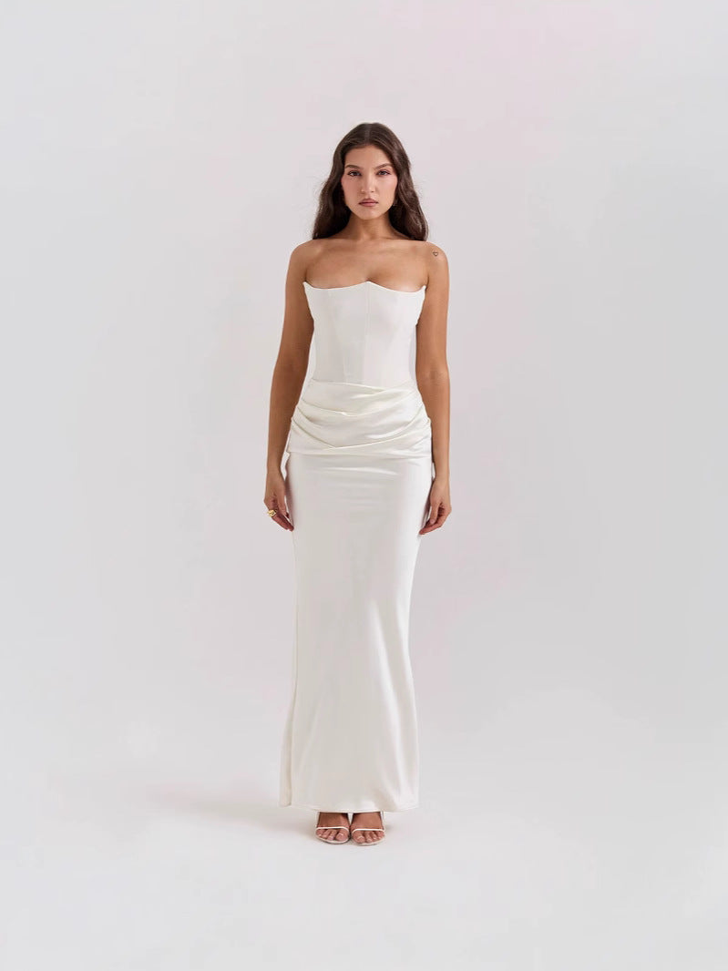 Drune | Strapless Pink Satin Ballkleid