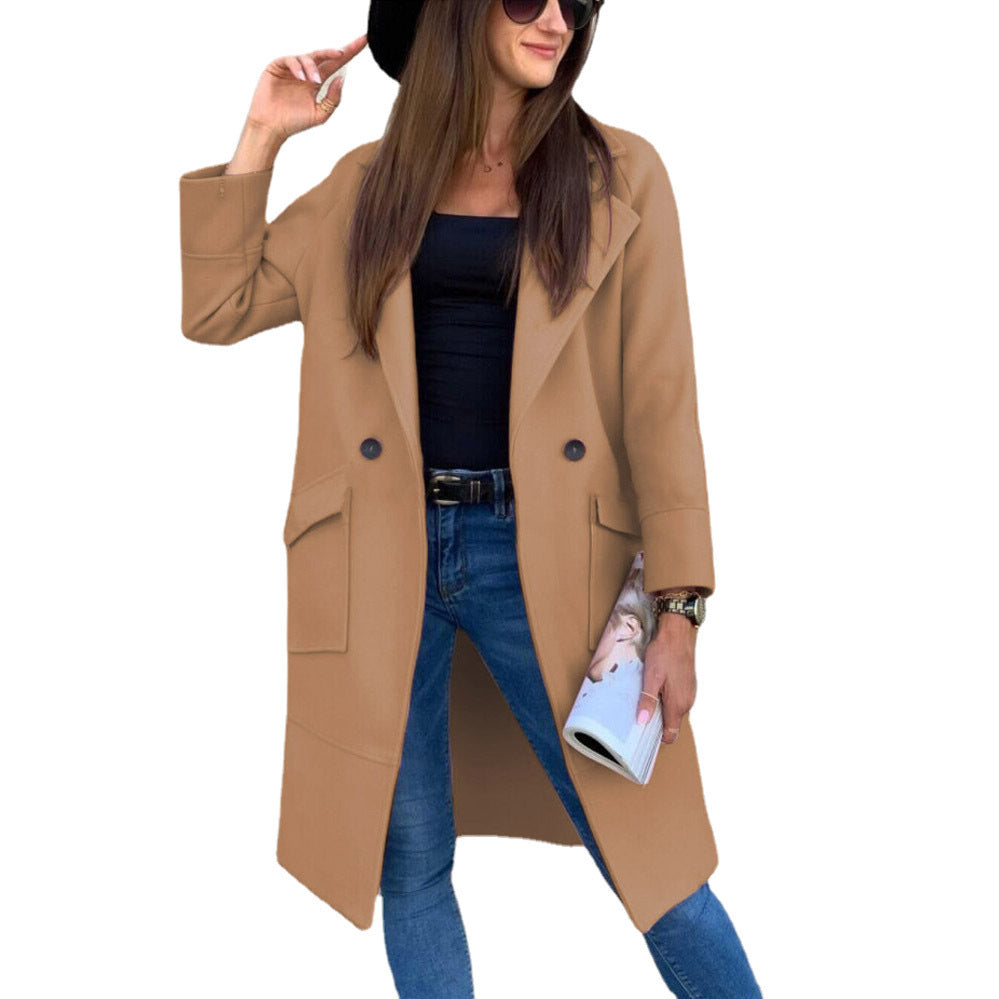 Damen Modischer Doppelreiher-Mantel mit praktischen Taschen und lässigem Schnitt Drune