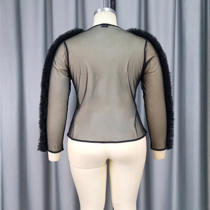 Damen Elegante transparente Bluse mit rüschenverzierten Ärmeln Drune