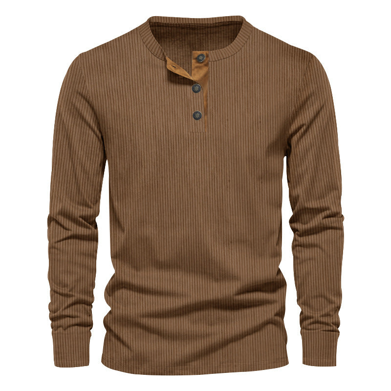 Herren lässiges Langarm-Henley-Shirt mit strukturiertem Rippdesign und modischen Knopfdetails Drune