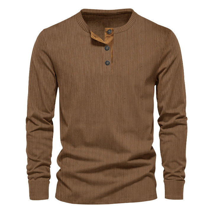 Herren lässiges Langarm-Henley-Shirt mit strukturiertem Rippdesign und modischen Knopfdetails Drune