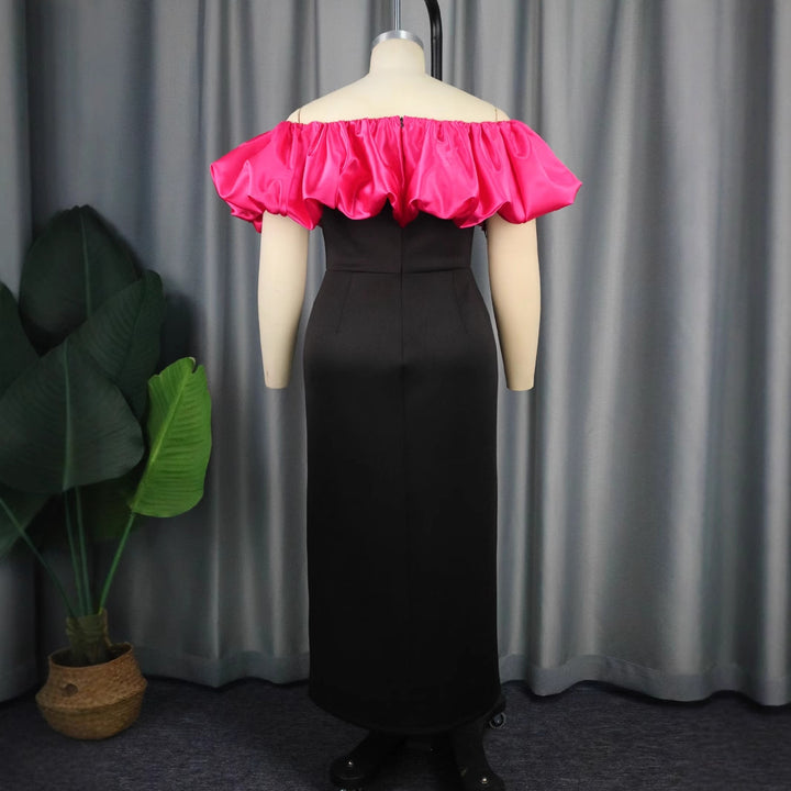 Damen elegantes Maxikleid mit voluminösem Rüschenkragen und floralem Print Drune
