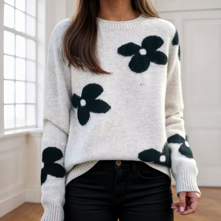 Damen Kuscheliger Strickpullover mit floralem Design Drune
