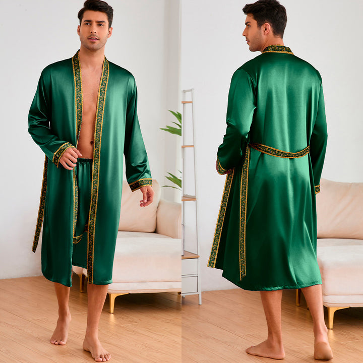 Herren Satin Morgenmantel mit stilvollem Schalkragen und seitlichen Taschen Drune