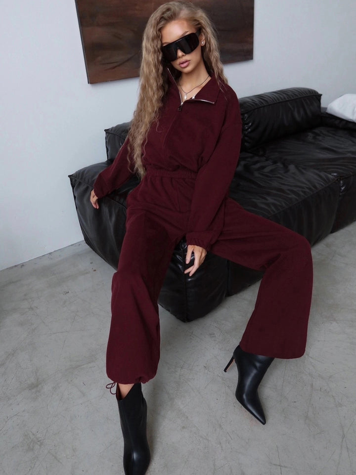 Damen Fleece-Loungewear-Overall mit hohem Kragen Drune