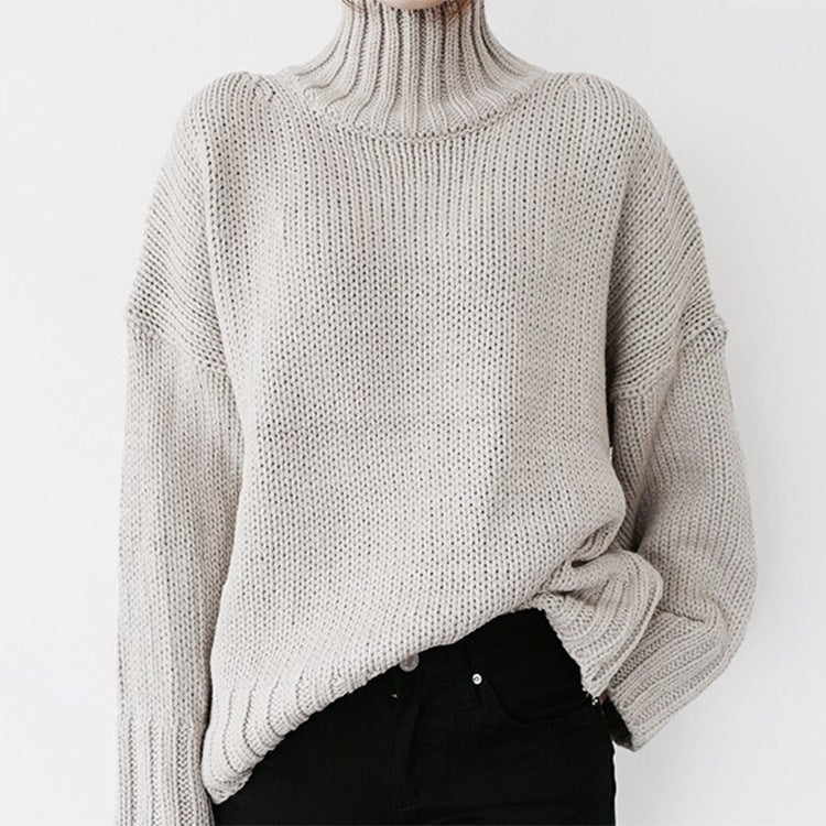 Damen Grobstrickpullover mit hohem Kragen und lässigem Schnitt Drune