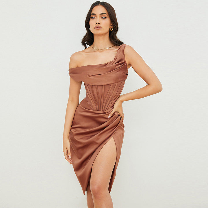 Damen Elegantes Wickelkleid mit asymmetrischem Saum und sexueller Silhouette Drune